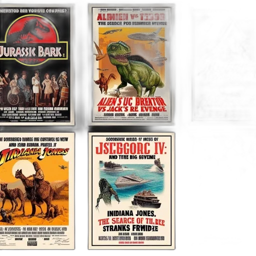 six, unique, posters, creatively transparent PNG cut-out