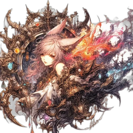 hair, dragon, crown, staff transparent PNG cut-out