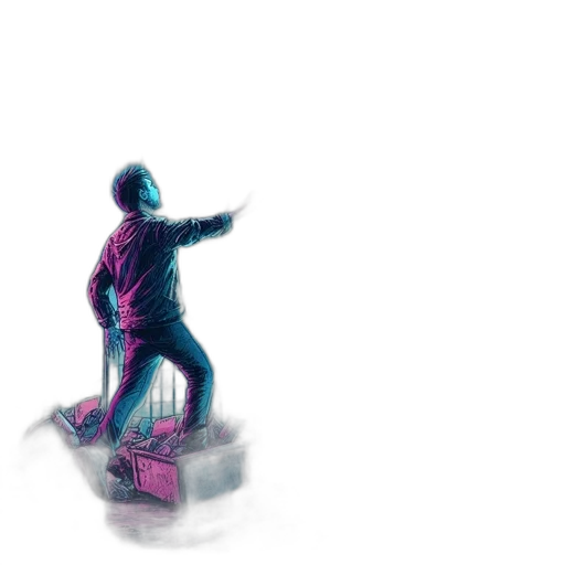 jacket, robot, staff, weapon transparent PNG cut-out