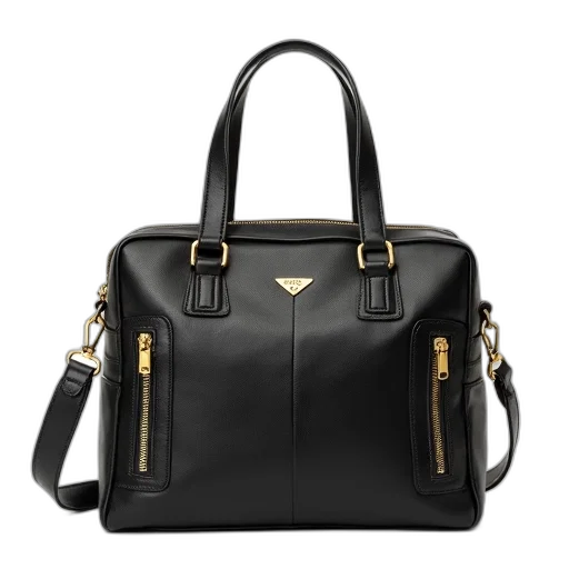 black, leather, handbag, gold-tone transparent PNG cut-out