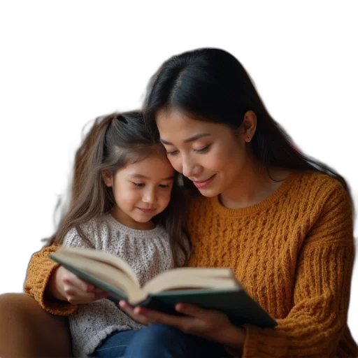 photorealistic, mother, reading, her transparent PNG cut-out