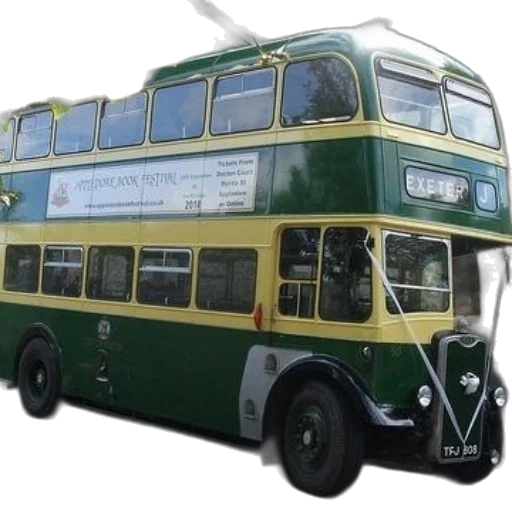 vintage, double-decker, bus, green transparent PNG cut-out