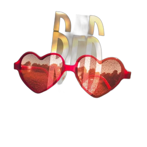 3d render, red-heart, sunglasses, reflect transparent PNG cut-out