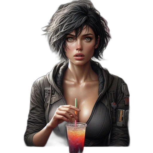 jacket, face, concept art, cyberpunk transparent PNG cut-out