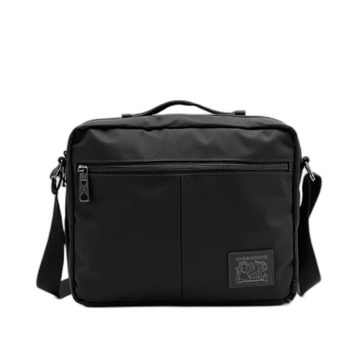 black, canvas, messenger, bag transparent PNG cut-out