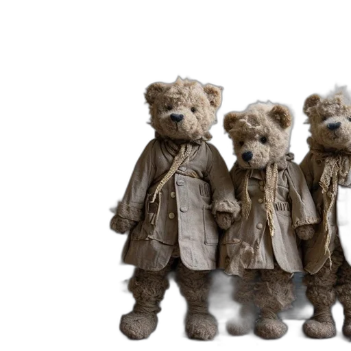 three, teddy, bears, vintage transparent PNG cut-out