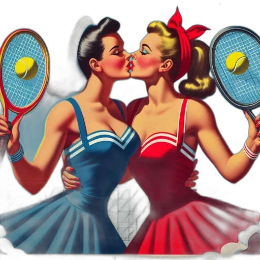 two, women, vintage, mid-20th transparent PNG cut-out