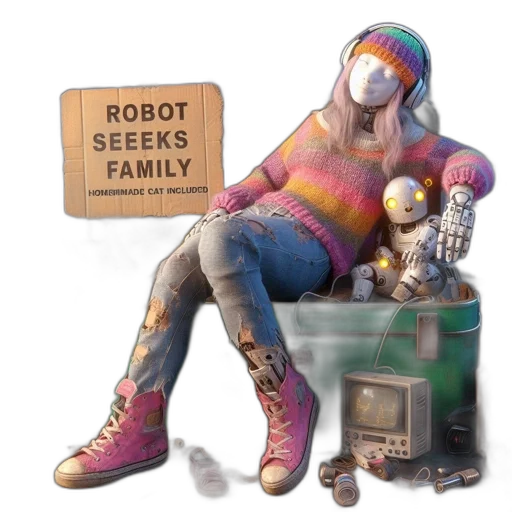 robot, concept art, cyberpunk, 3d render transparent PNG cut-out