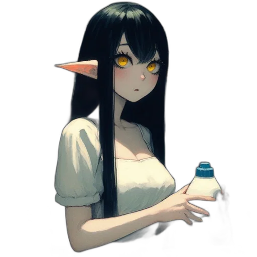 bottle, creature, dress, staff transparent PNG cut-out