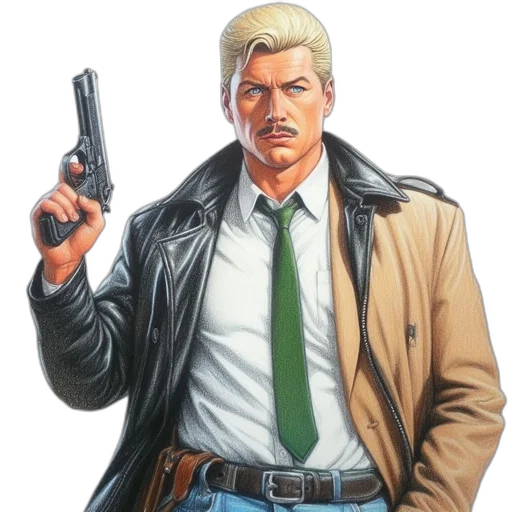 jacket, weapon, staff, comic book art transparent PNG cut-out