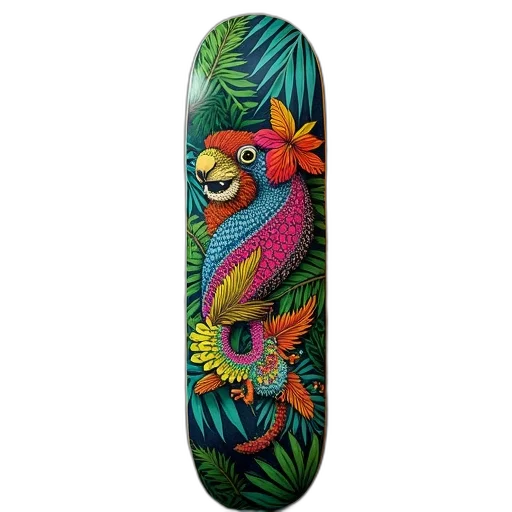 skateboard, has, colorful, jungle transparent PNG cut-out