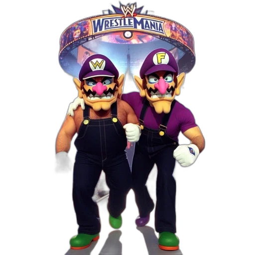 3d render, concept art, waluigi, wario transparent PNG cut-out