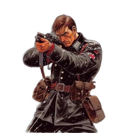 jacket, weapon, concept art, comic book art transparent PNG cut-out