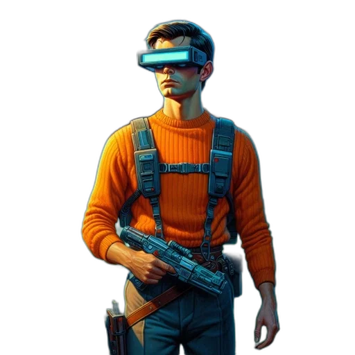 robot, mask, jacket, staff transparent PNG cut-out
