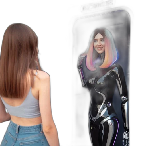 hair, dress, robot, creature transparent PNG cut-out