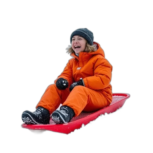 person, orange, snowsuit, sitting transparent PNG cut-out