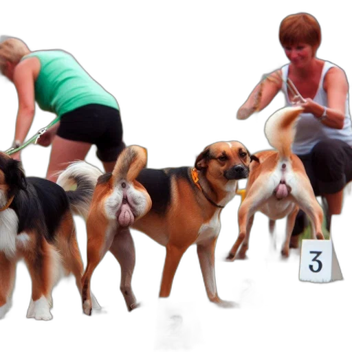 photorealistic, dog, show, three transparent PNG cut-out