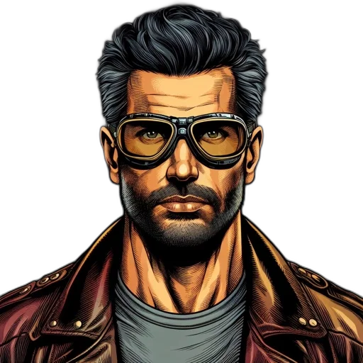 jacket, face, comic book art, concept art transparent PNG cut-out