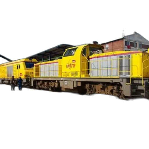 3d render, two, yellow, trains transparent PNG cut-out