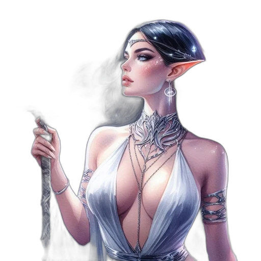 dress, jewelry, staff, fantasy art transparent PNG cut-out