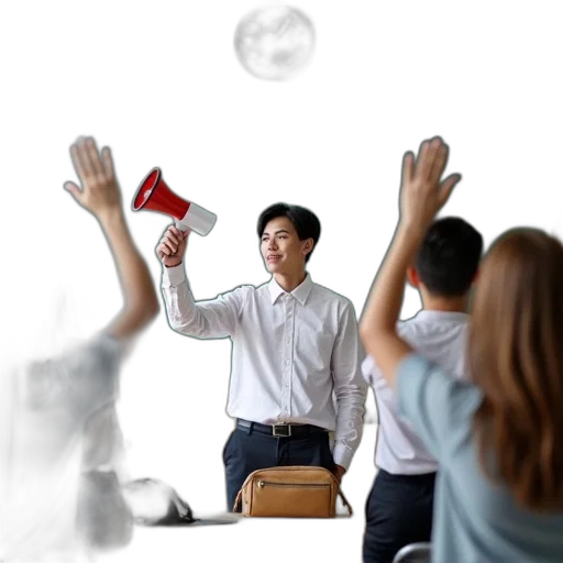 staff, umbrella, group, people transparent PNG cut-out