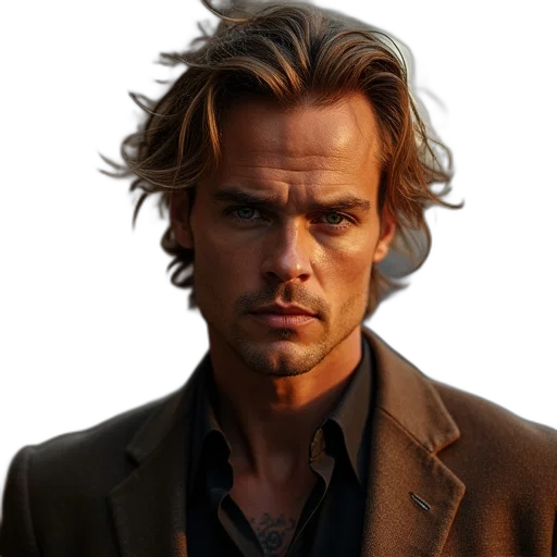 hair, jacket, face, staff transparent PNG cut-out