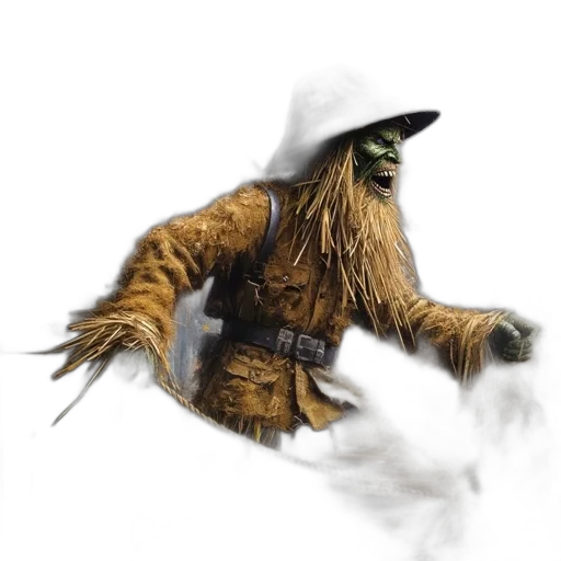 creature, mask, jacket, staff transparent PNG cut-out