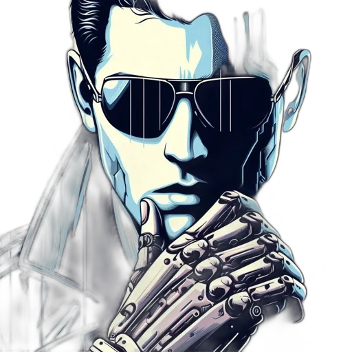 robot, jacket, cyberpunk, comic book art transparent PNG cut-out