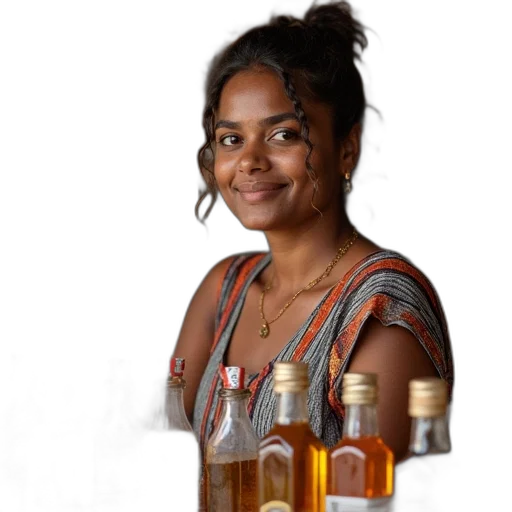 bottle, staff, woman, selling transparent PNG cut-out