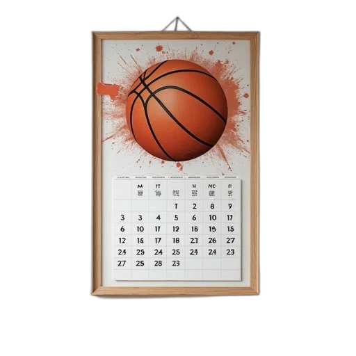 basketball, calendar, displayed, wall transparent PNG cut-out