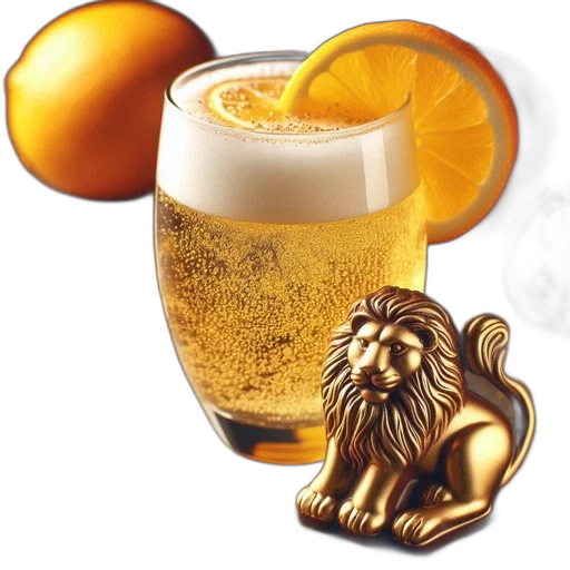 3d render, golden, drink, garnished transparent PNG cut-out