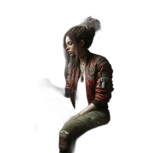 jacket, creature, staff, hair transparent PNG cut-out