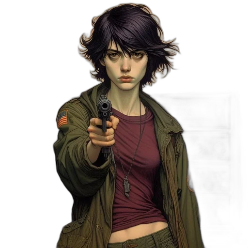 jacket, weapon, concept art, comic book art transparent PNG cut-out