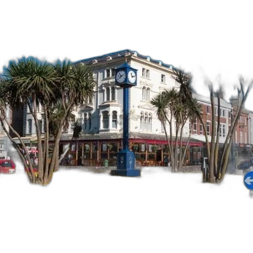 building, photorealistic, city street, vibrant transparent PNG cut-out