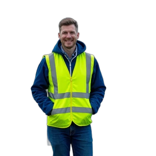 jacket, staff, man, yellow transparent PNG cut-out