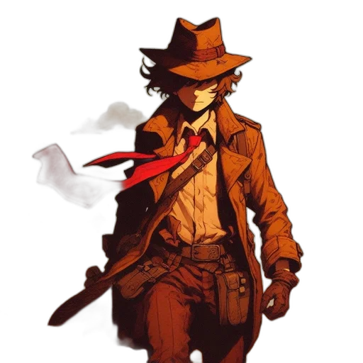 staff, jacket, hat, weapon transparent PNG cut-out