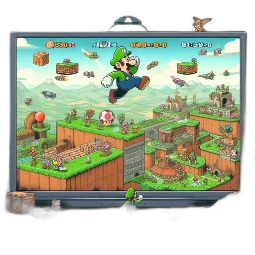 concept art, pixel art, green, mario transparent PNG cut-out