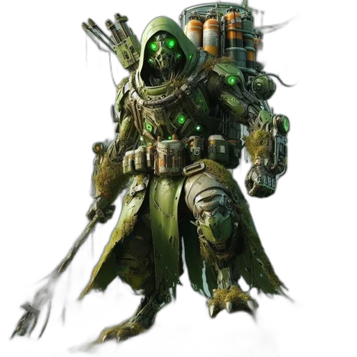 robot, concept art, fantasy art, green transparent PNG cut-out