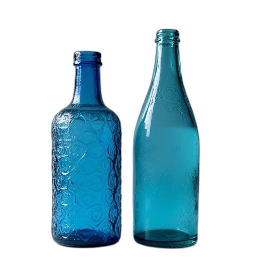 bottle, 3d render, photorealistic, blue transparent PNG cut-out