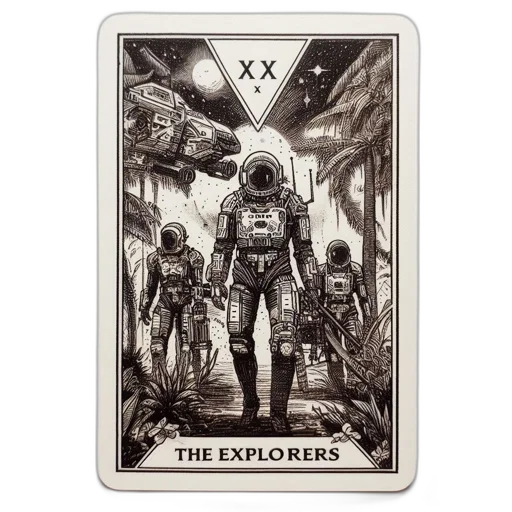 concept art, outer space, explorers, tarot transparent PNG cut-out