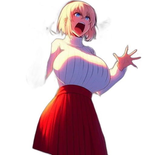 dress, jacket, creature, staff transparent PNG cut-out