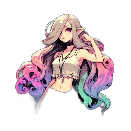 hair, staff, creature, dress transparent PNG cut-out