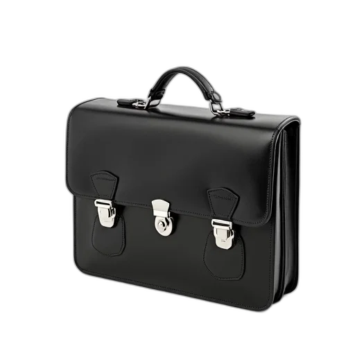 black, leather, briefcase, shiny transparent PNG cut-out