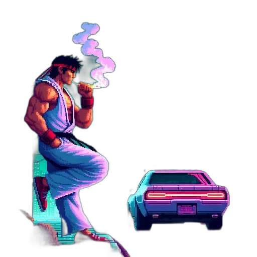 car, robot, jacket, vaporwave transparent PNG cut-out