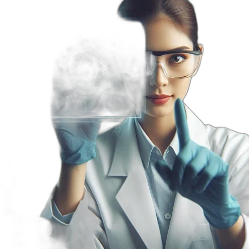 photorealistic, woman, lab, coat transparent PNG cut-out