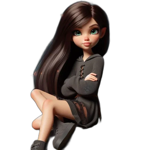 dress, hair, cartoon, 3d render transparent PNG cut-out