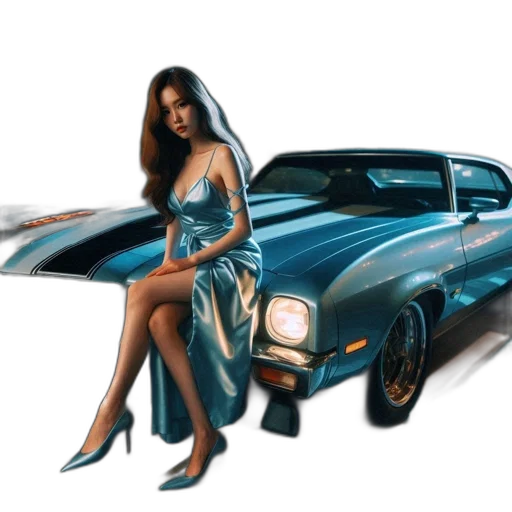 car, dress, photorealistic, oil painting transparent PNG cut-out