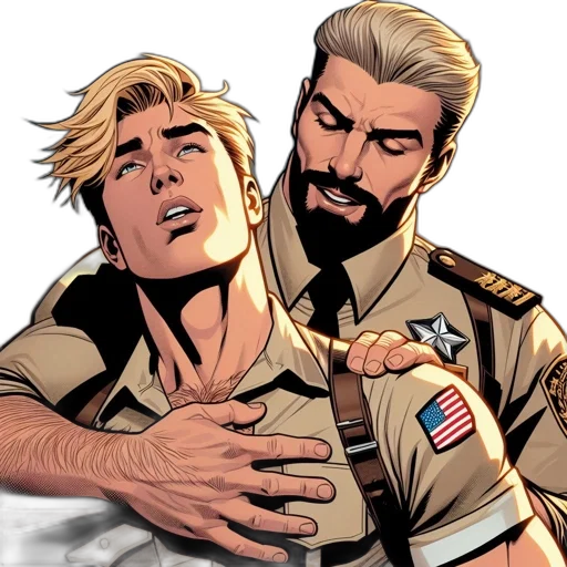 comic book art, two, men, one transparent PNG cut-out