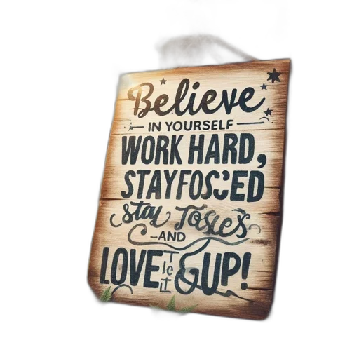 wooden, sign, motivational, text transparent PNG cut-out