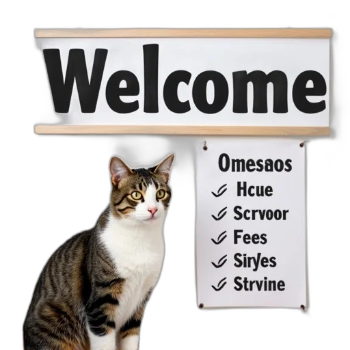staff, tabby, cat, white transparent PNG cut-out